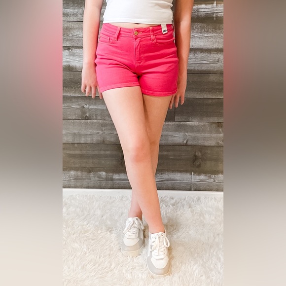 judy blue high waist magenta garment dyed shorts pocket embroidery JB150266REG - Picture 3 of 16
